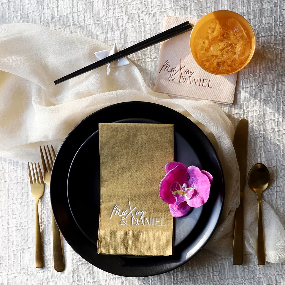 White Lotus Wedding Couples Names Napkin