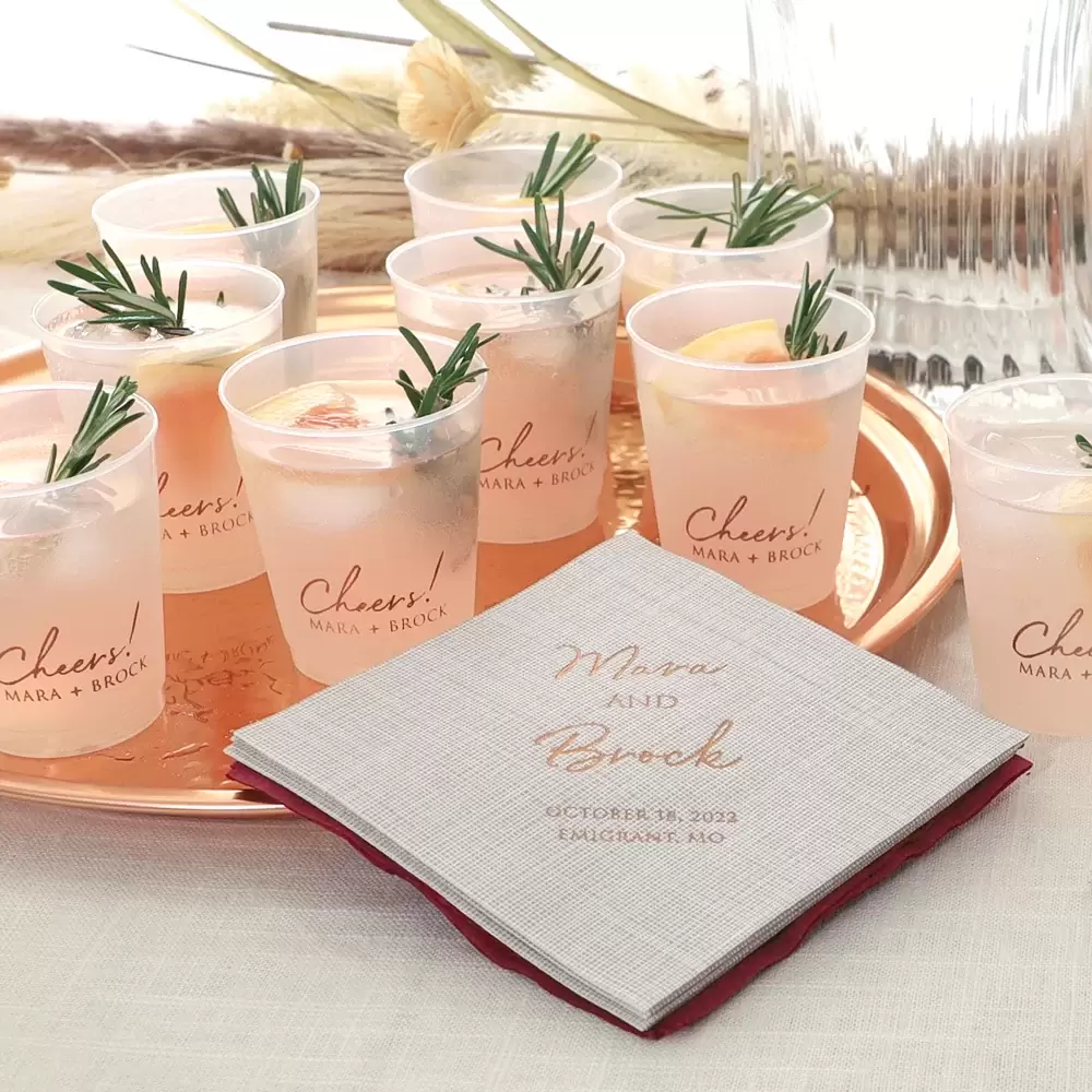 design plastic wedding cups to coordinate with your personalized wedding napkins