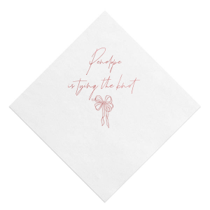 Add a touch of romance to your bachelorette party or bridal shower with the Bridal Bow Bliss Napkin, personalized with the bride-to-be's name in a graceful script and the sweet phrase "is tying the knot," complemented by a trendy bow graphic.