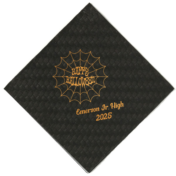 Celebrate halloween in style! If you are throwing a halloween party a custom napkin will enchant your guests. The spooky spiderweb graphic has a funky font for that elevated touch to your party. 