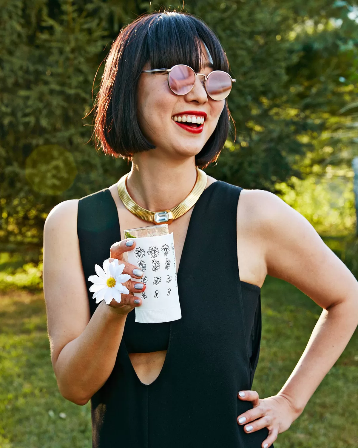 Guest using their floral cocktail napkins!