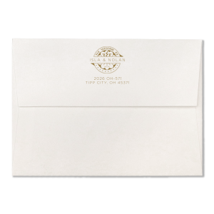 ForYourParty's personalized Lettra Pearl White 110lb Invitation Envelope with Purple Ink Letterpress Inks has a Wedding Badge graphic and is good for use in Wedding, Floral themed parties and can be customized to complement every last detail of your party.