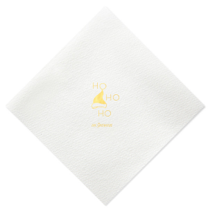 The Santa's Hat Ho Ho Ho Napkin is a festive and fun napkin. Bring a personalized touch by personalizing this napkin with your family name. This unique party accessory is sure to will add whimsy and cheer to your holiday celebrations or Christmas party.