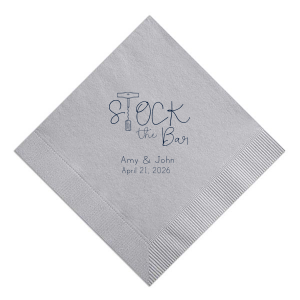 Get ready to raise a glass with the Stock the Bar Napkin! The corkscrew and cork cleverly transform into the "T" of Stock, embodying bar-side sophistication. Perfect for turning any gathering into a spirited celebration. Personalize it to make the perfect match for your soiree. Cheers to tipping the top shelf!