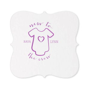Our custom Eggshell Square Coaster with Satin Plum Foil Color has a Onesie graphic and is good for use in Baby Shower themed parties and can't be beat. Showcase your style in every detail of your party's theme!