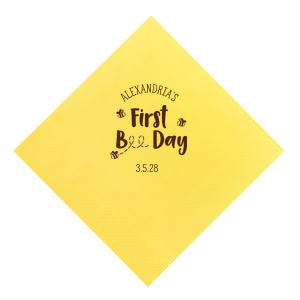 Take care of any sticky situations at your with the First Bee Day Birthday Napkin. Easily customize the text for a the stylish yet highly functional party napkin for your little one's next big day!