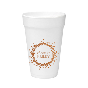 Brimming with excitement, the Confetti Cheers Frame Foam Cup captures the joy of any celebration. The overflowing confetti frame and spirited “cheers to” message make this design a fun and enthusiastic choice for honoring your special someone