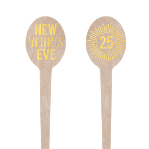 ForYourParty's personalized Shiny 18 Kt Gold Round Stir Stick with Shiny 18 Kt Gold Foil has a sunburst frame 1 graphic and is good for use in Celebration themed parties and are a must-have for your next event—whatever the celebration!