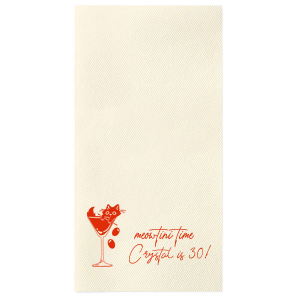 Celebrate another year of purr-fection with the Meowtini Time Birthday Napkin, featuring a whimsical drawing of a cat lounging in a martini glass, olives playfully tumbling out. Beside it, the phrase "Meowtini Time" invites a smile, with space for your name and new age in a chic script. The ultimate party accessory for cat and cocktail enthusiasts alike.
