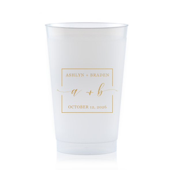 ForYourParty's elegant 10 oz Frost Flex Cup with Gold Ink can't be beat. Showcase your style in every detail of your party's theme!