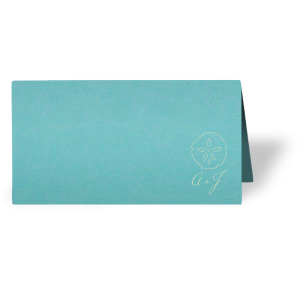 Featuring our Sand Dollar graphic and Tiffany Blue paper, these Place Cards are ideal for your destination wedding or beach themed tablescapes. Personalize with your initials for a breazy tropical touch.