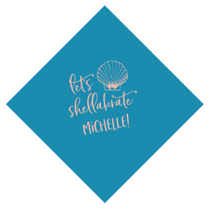 Shell Yeah! Get ready to shellabrate with the Let’s Shellabrate Napkin. This playful design features a stunning fan shell and a fun twist on the word "celebrate." Perfect for any festive occasion, personalize it with the celebrant's name and bring a touch of coastal charm to your event!