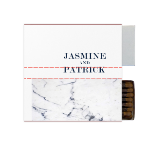 Our custom White Classic Custom Photo Matchbox with Matte Navy Ink Digital Print Colors and Matte Slate Gray Ink Digital Print Colors can be customized to complement every last detail of your party.