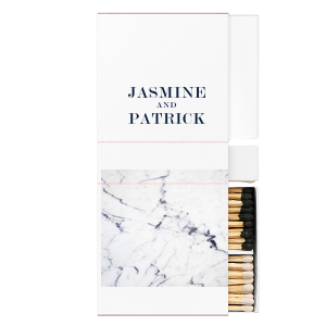 Our custom White Classic Custom Photo Matchbox with Matte Navy Ink Digital Print Colors and Matte Slate Gray Ink Digital Print Colors can be customized to complement every last detail of your party.