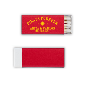 Ignite a lifetime of celebrations with the Fiesta Forever Anniversary Matchbox, elegantly adorned with "Fiesta Forever" arched over a stylized flower graphic. Customize with the couple's names and the number of years they've joyfully shared, capturing the essence of an endless fiesta.