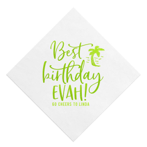 Our personalized White Luncheon Napkin with Shiny Kiwi / Lime Foil has a Palm Tree 2 graphic and is good for use in Beach/Nautical themed parties and will look fabulous with your unique touch. Your guests will agree!