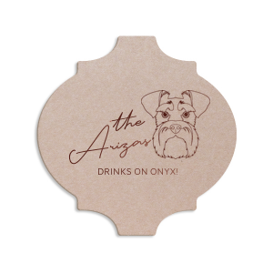 Get your pup in on the action by personalizing a coaster for your wedding or event with schnauzer clip art! You can customize this coaster with the name of your dog best friend and your last name. 