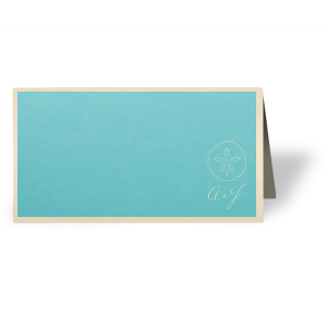 Featuring our Sand Dollar graphic and Tiffany Blue paper, these Place Cards are ideal for your destination wedding or beach themed tablescapes. Personalize with your initials for a breazy tropical touch.
