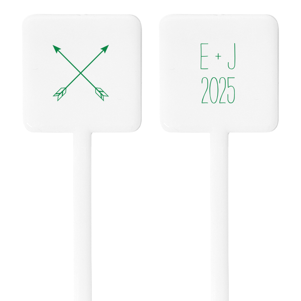 Blend your drinks with symbolism using the Arrow Monogram Stir Stick, where crossed arrows celebrate paths united. The couple's initials and event year on the flip side add a personalized mark to this emblem of conjoined destinies and shared hearts.