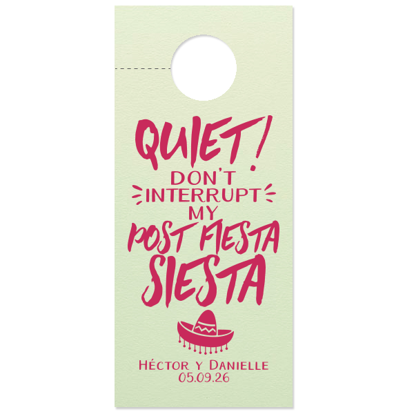 ForYourParty's elegant Poptone Kiwi Door Hanger with Matte Fuchsia Foil has a Sombrero graphic and is good for use in Southwestern, Fashion, Trendy themed parties and can be customized to complement every last detail of your party.