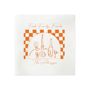 Showcase what's important this holiday season with our Food, Family, Friends Checkered Napkin. Honored guests will swoon from the adoration they feel while gazing upon this lovely napkin at the dinner table or from under their favorite holiday cocktail. The trendy design and text is customizable to add a personal touch to your party plans!