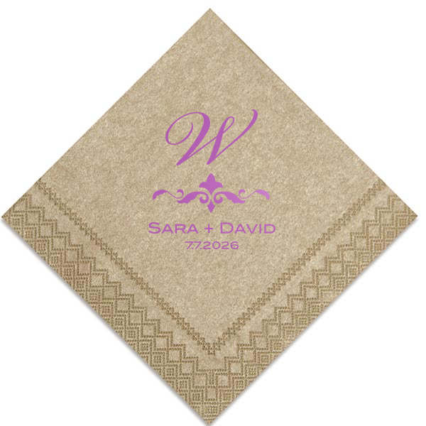 Unfold a touch of nobility with the Elegant Initial Wedding Napkin, where a stately initial crowns the timeless fleur de lis. Accompanied by the couple's full names and date, this napkin artfully celebrates a sophisticated union.