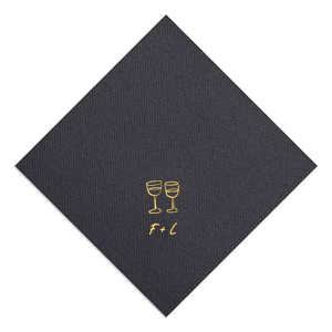 Celebrate your occasion with understated style using the Minimal Wine Glasses Napkin. This trendsetting design showcases two hand-drawn wine glasses, representing shared moments of cheer. Personalize with your initials below, creating a tailored touch for your wedding, engagement party, or birthday celebration.