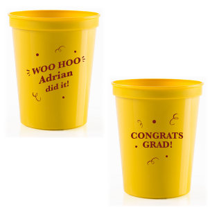 Our custom Yellow 16 oz Stadium Cup with Matte Merlot Ink Cup Ink Colors will look fabulous with your unique touch. Your guests will agree!