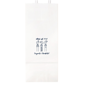 Celebrate scholarly success with the Tossed Graduation Caps Bag, customized with the graduate's name and the commemorative year, adorned with a modern line-drawn graphic of jubilant arms tossing their caps skyward. A stylish graduation bag for any graduation celebration.