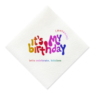 Celebrate your birthday in style! This groovy birthday napkin will bring the party at your event. Personalize with your name.