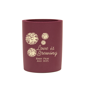 Personalized Maroon Round Can Cooler with Matte Pastel Pink Ink Cup Ink Colors has a Wild Flower Napkin graphic and is good for use in Cid Pear themed parties and can be personalized to match your party's exact theme and tempo.