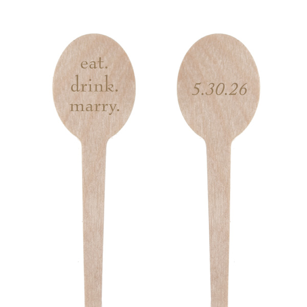 Stir up some matrimonial fun with the Eat. Drink. Marry. Stir Stick, where a playful trio of words sets the tone for nuptial bliss. This clever, stylized commandment turns every beverage into a celebration of love's recipe, complete with the wedding date on the flip side.