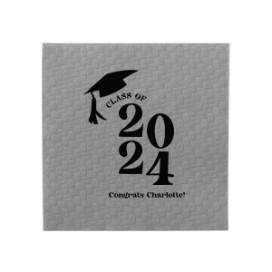 Commemorate the culmination of hard work with the Bold Year Graduate Cap Napkin, personalized with the graduate's name and the year set in a bold font, alongside a distinguished graduation cap graphic. A proud addition to any graduation party's decor.