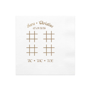 Delight guests with the Nuptial Tic-Tac-Toe Game Napkin, perfect for interactive fun at your celebration. Personalize with your special date and names for a playful twist. A charming addition to any wedding or event table.