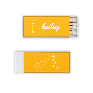 Spark elegance at your bridal shower with the Minimal Bridal Shower Cheers Matchbook. Personalize with the bride-to-be's name in a stylized script font beside the event date. The flip side intrigues with a wine bottle illustration, whimsically pouring out the word "cheers." A chic and playful way to light up the occasion.
