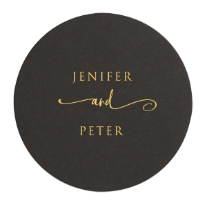 Embrace elegance with the Stylish Symmetry Name Coaster design, where the bride and groom's names elegantly unite through a lavish, swirling 'and'. This captivating design, with its formal and artistic font, adds a touch of sophistication to wedding celebrations, symbolizing a beautiful union in style.