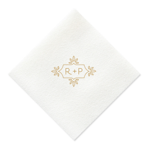 The Elegant Deco Octagon Framed Initials Napkin combines modernity with vintage charm, featuring an octagonal love buds frame. This elegant motif encases the couple's initials in bold block capitals, creating a sophisticated fusion of contemporary design and classic French elegance, perfect for any refined celebration.