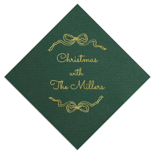 The elegant Holiday Bows Napkins are a classy addition to your holiday gatherings. Featuring gorgeous bows wrapped around customized text, you can personalize your special seasonal dinnerware for almost any holiday event.