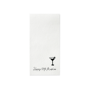 Celebrate in style with the sophisticated Martini Glass Script Birthday Napkin. Featuring a chic, cursive script, these napkins will add an elegant touch to your party decor when customized with your name. Perfect for a martini themed birthday celebration, these napkins are sure to impress your guests and make a milestone occasion extra special.