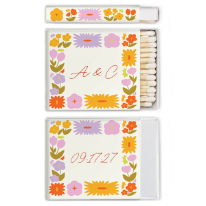 Brighten any party with the Flower Garden Border Photo Match! Perfect for spring or summer time events, the high quality photo matchbox features a graphic of colorful garden flowers bordering initials to impart a sunny feeling for any function. From baby showers, engagements or weddings, these matches make memorable keepsakes and gifts that are sure to be a shine a light in the life of those you love.