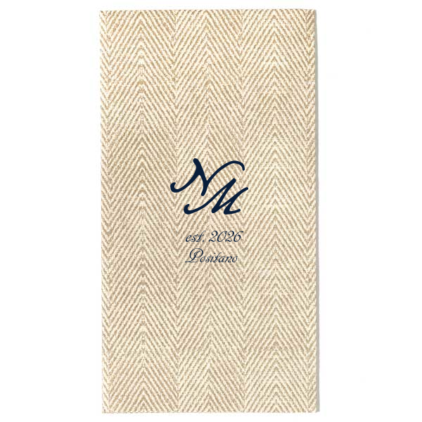 Elegant and simple, this personalized napkin is perfect for your event. Customize this wedding product with your initials, the date, and location of your wedding. 