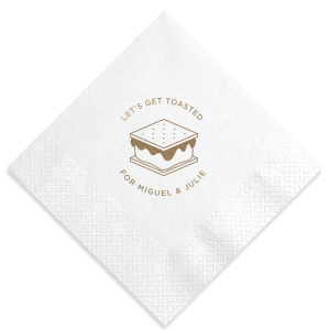 This S'more napkin is perfect for the outdoorsy couple or pair that loves to camp. This custom napkin will be adorable at a wedding or event!