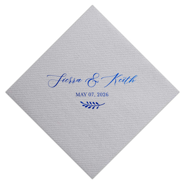 Our beautiful custom White Linen Like Guest Hand Towel with Shiny Royal Blue Foil are a must-have for your next event—whatever the celebration!