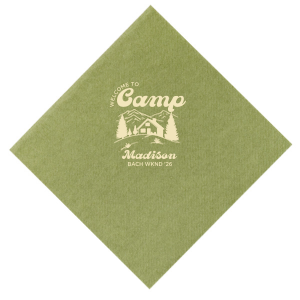 Discover the getaway you're looking for with the Welcome to Camp Bachelorette Napkin. The scenic design is ideal for destination bachelorette events but is suitable for any outdoorsy occasion. Printed on high quality napkins with your choice of color and style, these are sure to make your celebratory party all the more memorable!
