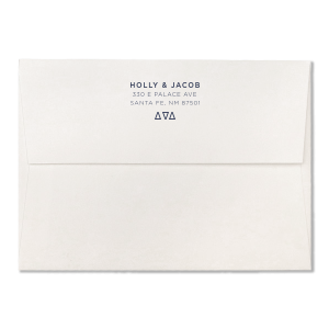 Our personalized Lettra Pearl White 110lb Invitation Envelope with Navy Ink Letterpress Inks and Triangles will give your party the personalized touch every host desires.