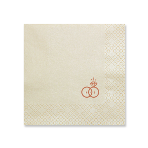Celebrate unity with the Diamond Ring Initials Wedding Napkin. This elegant design intertwines a sparkling diamond and a classic band, symbolizing an unbreakable bond. Each circle cradles the couple's initials, beautifully illustrating their joined lives. Perfect for weddings, it's a sophisticated emblem of love and commitment.