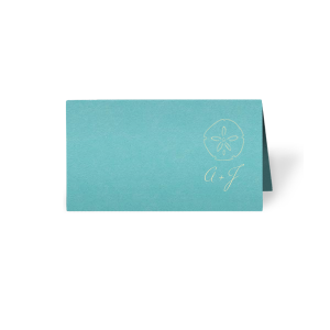 Featuring our Sand Dollar graphic and Tiffany Blue paper, these Place Cards are ideal for your destination wedding or beach themed tablescapes. Personalize with your initials for a breazy tropical touch.