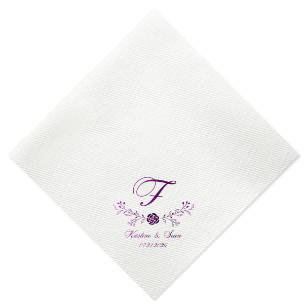 Custom Pastel Pink Linen Like Cocktail Napkin with Shiny Amethyst Foil has a Floral Vine graphic and is good for use in Wedding and Garden Party themed parties and will add that special attention to detail that cannot be overlooked.