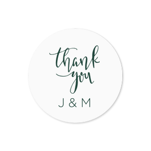 ForYourParty's elegant White Small Round Label with Matte Spruce Ink Label Print Colors has a Thank You 2 graphic and is good for use in Words, Hearts, Wedding themed parties and can be customized to complement every last detail of your party.