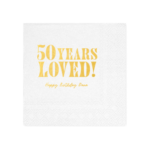 Our Many Years loved napkins are a special way to celebrate a milestone birthday. They feature a simple yet elegant design with a heartfelt message. Perfect for any birthday party, they will add a touch of love and warmth to your celebrations.
